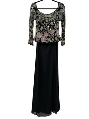 CASSANDRA STONE Black Formal Dress Mesh Top Pink Green Floral Sequins Beads 12
